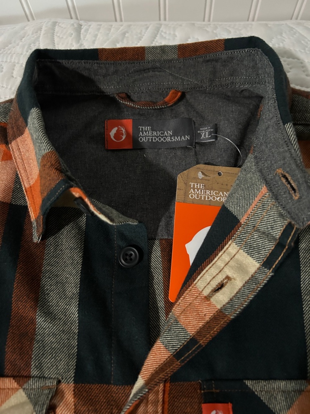 Men's Plaid Button-Up Shirt - Orange, Teal  & Cream Sz: XL - Picture 2 of 4